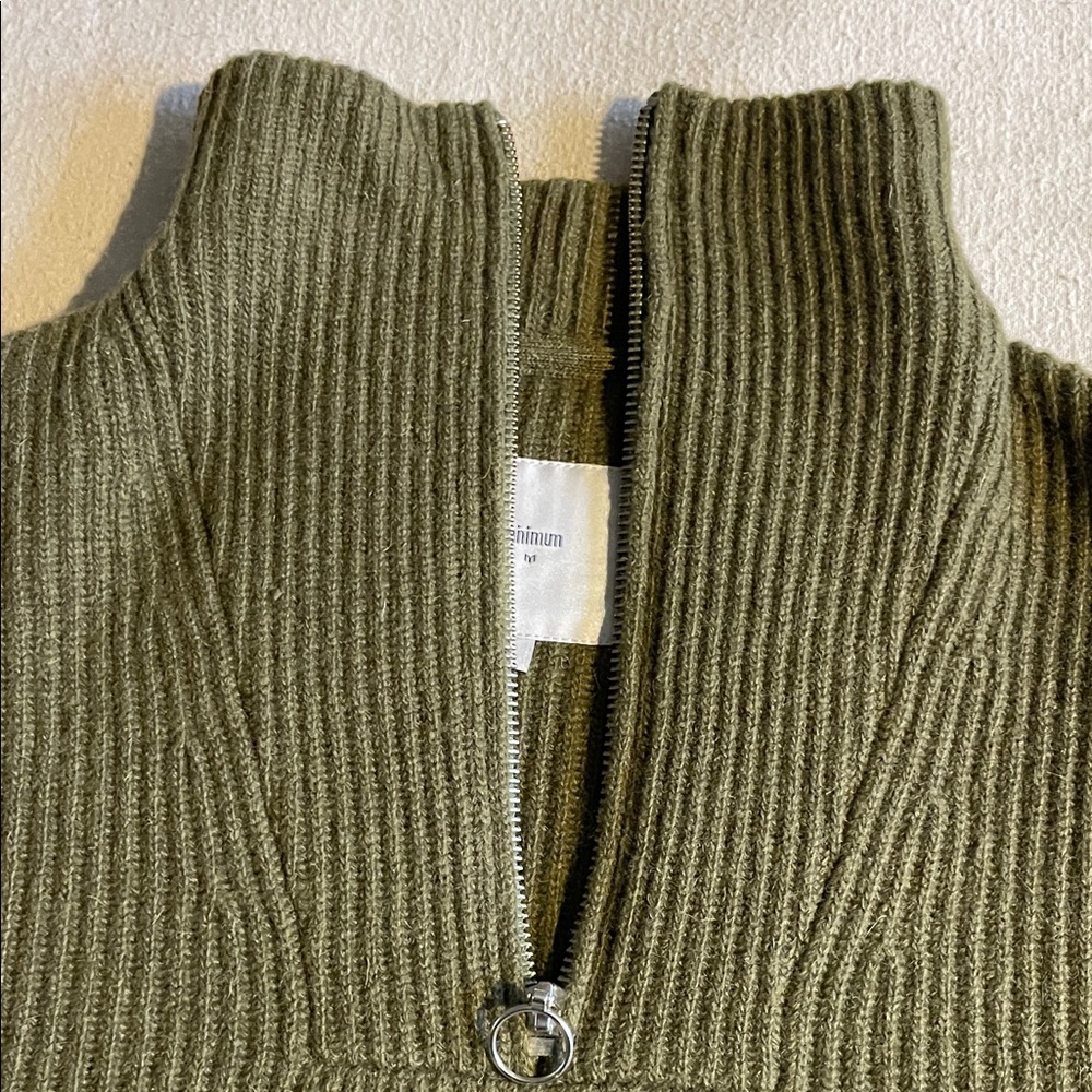 Minimum Olive Ribbed Zip Sweater - Picture 2 of 6